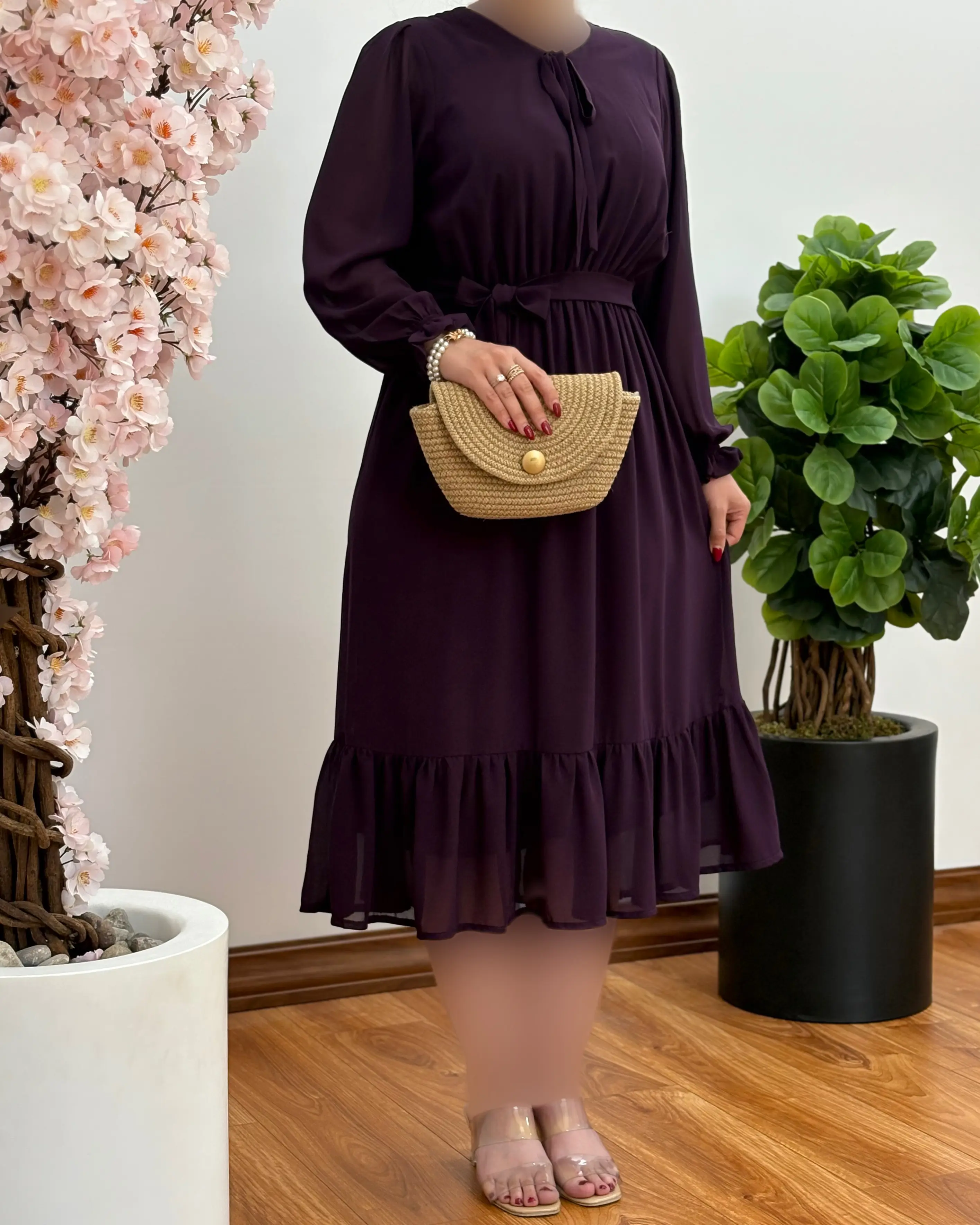 پیراهن حریر یقه بندی